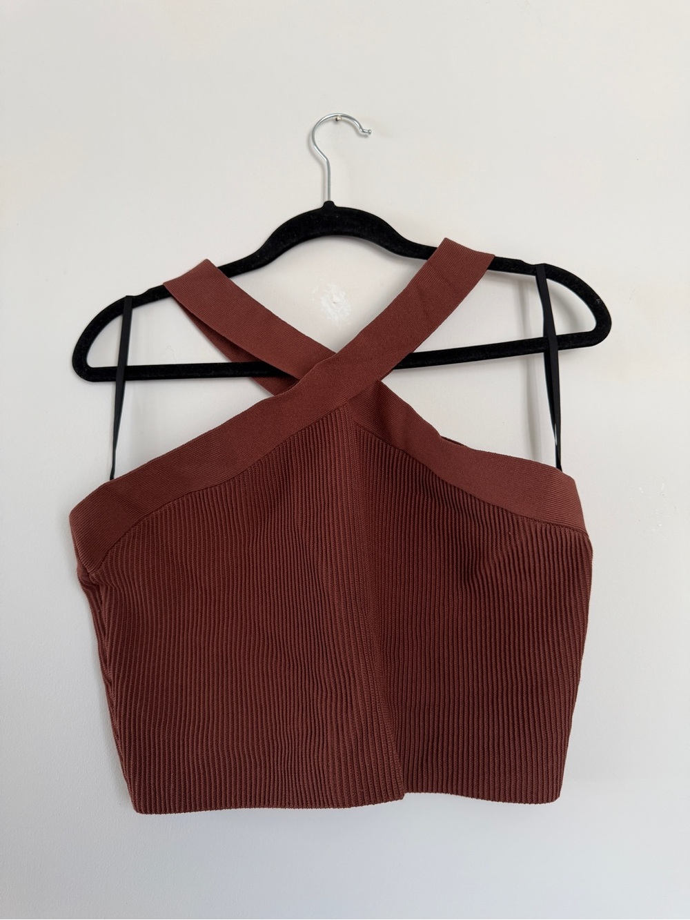 PLUS SIZE Babaton Sculpt Knit Cross-Strap Top - Brown